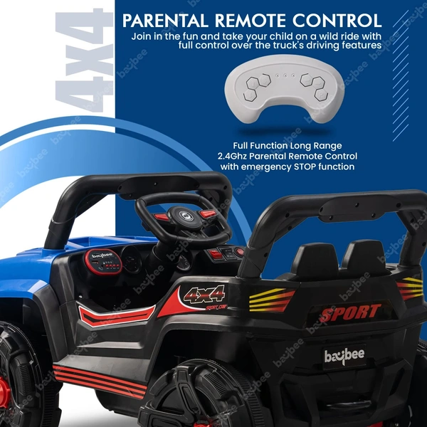 Battery Electric Kids Car, Ride on Baby Car with Bluetooth, Music & Light Jeep Battery Operated Ride On - PAINTED RED, 82 * 40 * 42 cm