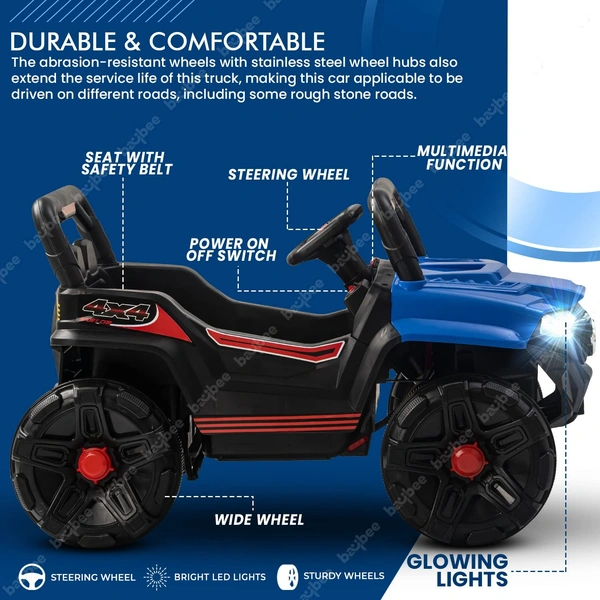 Battery Electric Kids Car, Ride on Baby Car with Bluetooth, Music & Light Jeep Battery Operated Ride On - PAINTED RED, 82 * 40 * 42 cm