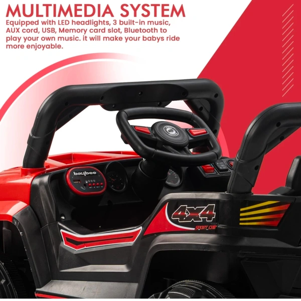 Stc Battery Electric Kids Car, Ride On Baby Car With Bluetooth, Music & Light Jeep Battery Operated Ride On - 82*40*42, painted red