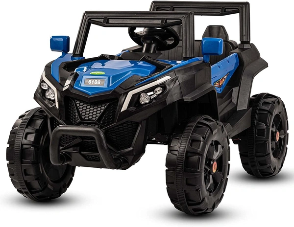 Stc Raminator Rechargeable Battery-Operated Ride on Electric Car for Kids |Baby Kids Car Jeep with Foot Accelerator & Music| Battery Operated Big Car for Kids to Drive 2 to 6 Years Boys Girl - L 110 * W 75 * H 65 cm, Blue