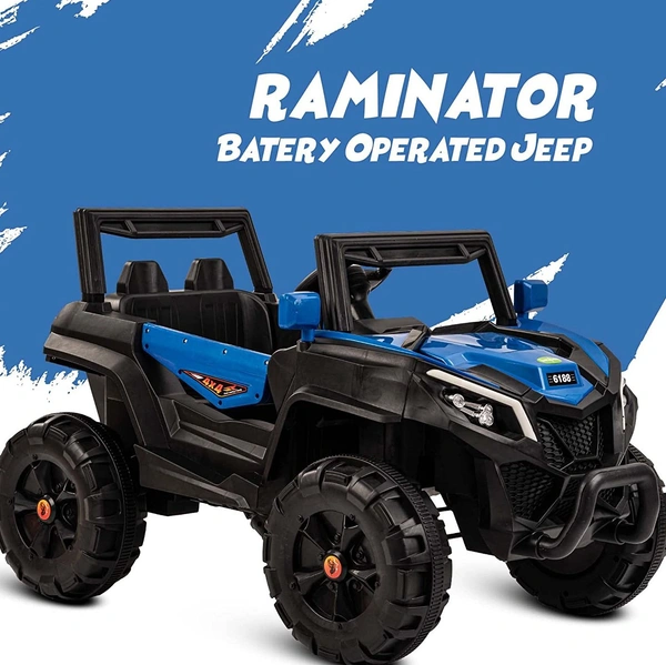 Stc Raminator Rechargeable Battery-Operated Ride on Electric Car for Kids |Baby Kids Car Jeep with Foot Accelerator & Music| Battery Operated Big Car for Kids to Drive 2 to 6 Years Boys Girl - L 110 * W 75 * H 65 cm, Blue