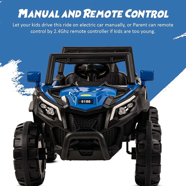 Stc Raminator Rechargeable Battery-Operated Ride on Electric Car for Kids |Baby Kids Car Jeep with Foot Accelerator & Music| Battery Operated Big Car for Kids to Drive 2 to 6 Years Boys Girl - L 110 * W 75 * H 65 cm, Blue