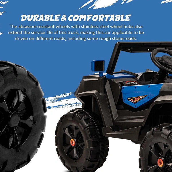 Stc Raminator Rechargeable Battery-Operated Ride on Electric Car for Kids |Baby Kids Car Jeep with Foot Accelerator & Music| Battery Operated Big Car for Kids to Drive 2 to 6 Years Boys Girl - L 110 * W 75 * H 65 cm, Blue