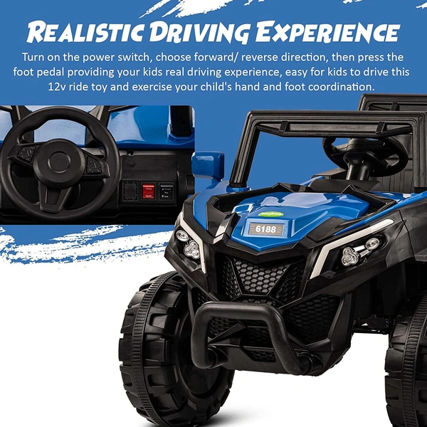 Stc Raminator Rechargeable Battery-Operated Ride on Electric Car for Kids |Baby Kids Car Jeep with Foot Accelerator & Music| Battery Operated Big Car for Kids to Drive 2 to 6 Years Boys Girl - L 110 * W 75 * H 65 cm, Blue