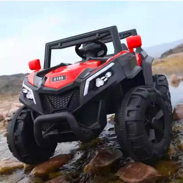 Stc Raminator Rechargeable Battery-Operated Ride on Electric Car for Kids |Baby Kids Car Jeep with Foot Accelerator & Music| Battery Operated Big Car for Kids to Drive 2 to 6 Years Boys Girl - L 110 * W 75 * H 65 cm, Red