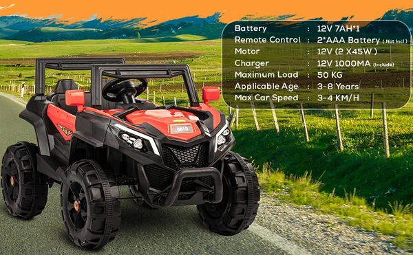 Stc Raminator Rechargeable Battery-Operated Ride on Electric Car for Kids |Baby Kids Car Jeep with Foot Accelerator & Music| Battery Operated Big Car for Kids to Drive 2 to 6 Years Boys Girl - L 110 * W 75 * H 65 cm, Red