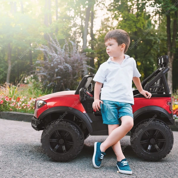 STC Kids Battery Operated Car Jeep Rechargeable Car for Kids Electric car for Baby Ride On Toy Car with R/C for Boys & Girls Kids 3 to 8 Years - PAINTED RED, 105 * 68 * 75 cm