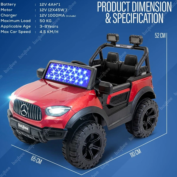 STC Kids Battery Operated Car Jeep Rechargeable Car for Kids Electric car for Baby Ride On Toy Car with R/C for Boys & Girls Kids 3 to 8 Years - PAINTED RED, 105 * 68 * 75 cm