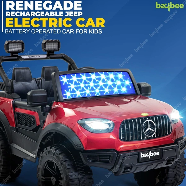 Kids Battery Operated Car Jeep Rechargeable Car for Kids Electric car for Baby Ride On Toy Car with R/C for Boys & Girls Kids 1 to 8 Years - PAINTED RED