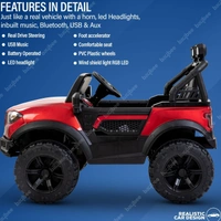 Kids Battery Operated Car Jeep Rechargeable Car for Kids Electric car for Baby Ride On Toy Car with R/C for Boys & Girls Kids 1 to 8 Years - PAINTED RED