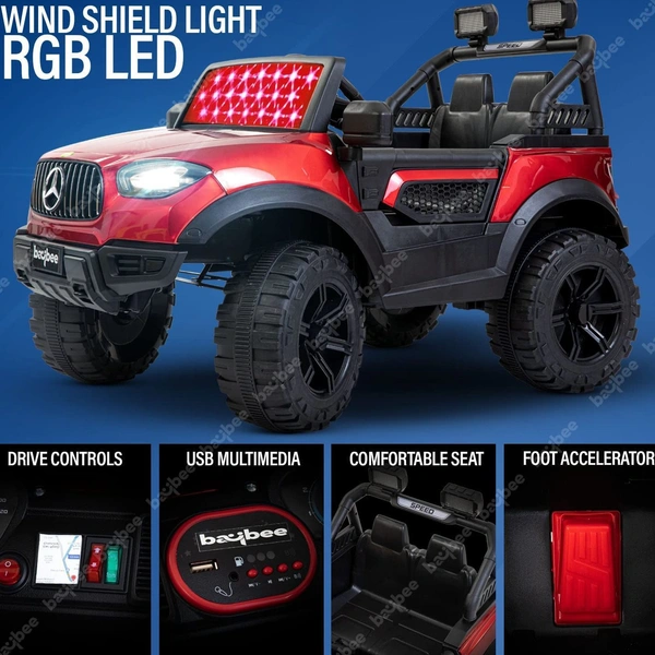 Kids Battery Operated Car Jeep Rechargeable Car for Kids Electric car for Baby Ride On Toy Car with R/C for Boys & Girls Kids 1 to 8 Years - PAINTED RED
