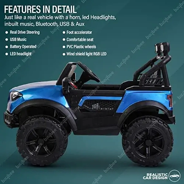 Kids Battery Operated Car Jeep Rechargeable Car for Kids Electric car for Baby Ride On Toy Car with R/C for Boys & Girls Kids 1 to 8 Years - PAINTED BLUE