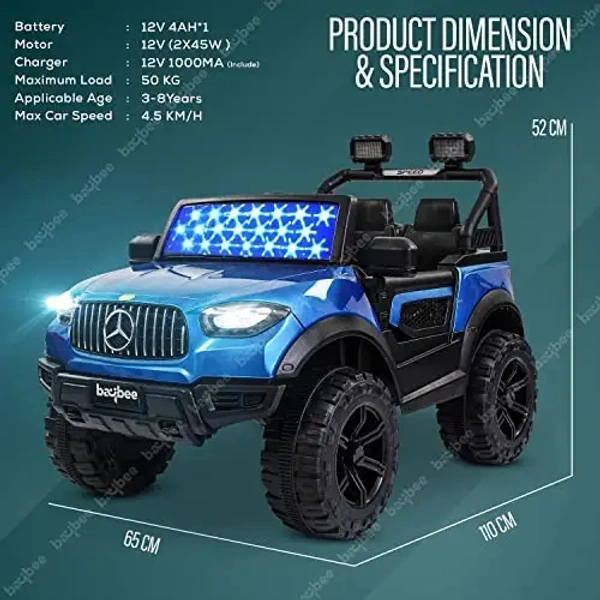 Kids Battery Operated Car Jeep Rechargeable Car for Kids Electric car for Baby Ride On Toy Car with R/C for Boys & Girls Kids 1 to 8 Years - PAINTED BLUE