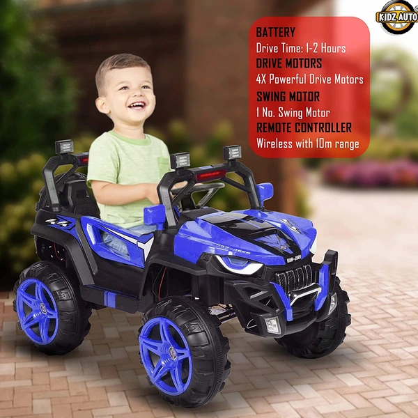 Kidz Auto KAB J909 Jeep (4 Wheel drive ) , Battery-Operated,Remote Control Ride-On with Foot Accelerator,Seat Belt,MP3/USB Port,Spring Suspension,Openable Doors,Spare Wheel Electric Vehicle for Kids - Blue