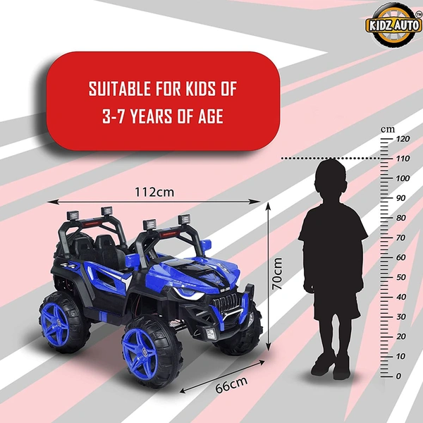 Kidz Auto KAB J909 Jeep (4 Wheel drive ) , Battery-Operated,Remote Control Ride-On with Foot Accelerator,Seat Belt,MP3/USB Port,Spring Suspension,Openable Doors,Spare Wheel Electric Vehicle for Kids - Blue