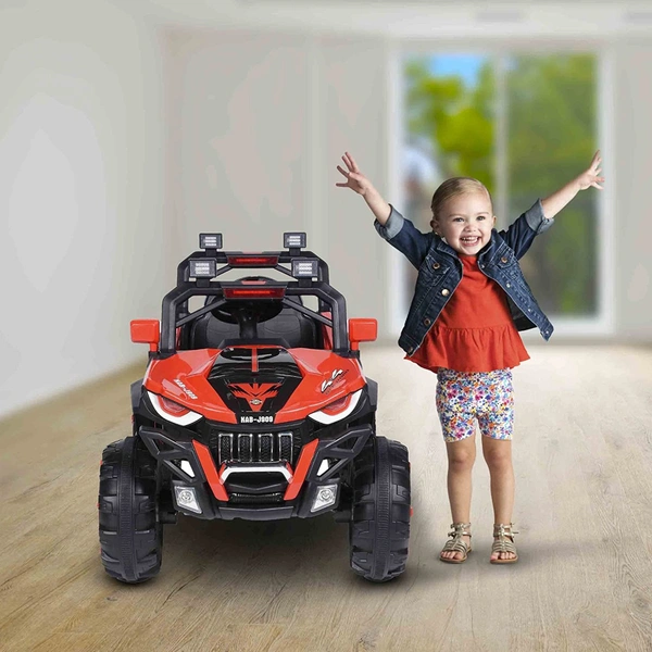 Kidz Auto KAB J909 Jeep (4 Wheel drive ) , Battery-Operated,Remote Control Ride-On with Foot Accelerator,Seat Belt,MP3/USB Port,Spring Suspension,Openable Doors,Spare Wheel Electric Vehicle for Kids - Red