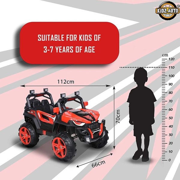 Kidz Auto KAB J909 Jeep (4 Wheel drive ) , Battery-Operated,Remote Control Ride-On with Foot Accelerator,Seat Belt,MP3/USB Port,Spring Suspension,Openable Doors,Spare Wheel Electric Vehicle for Kids - Red