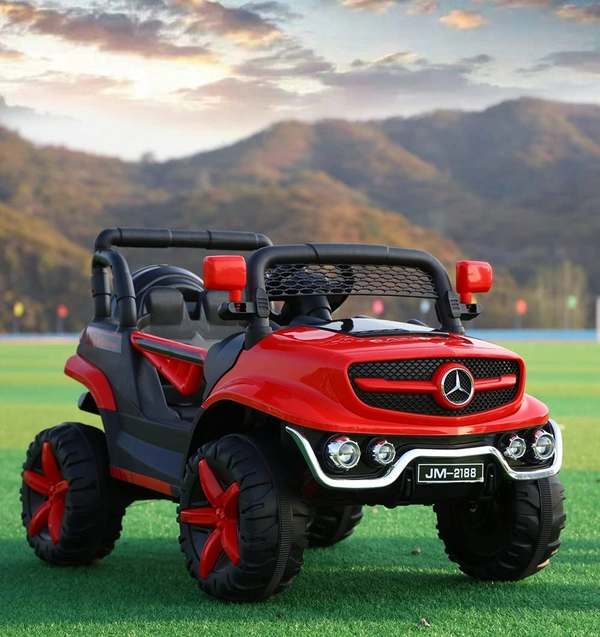 STC Kids Battery Operated Car Jeep Rechargeable Car for Kids Electric car for Baby Ride On Toy Car with R/C for Boys & Girls Kids 1 to 8 Years - PAINTED RED