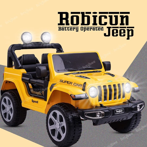 STC Robicun Battery Operated Car Jeep for Kids, Ride on Toy Kids Car with Light, Music| Racing Baby Big Electric Car Jeep | Rechargeable Battery Car for Kids to Drive 2 to 5 Years Boy Girl- 4MOTOR - Yellow