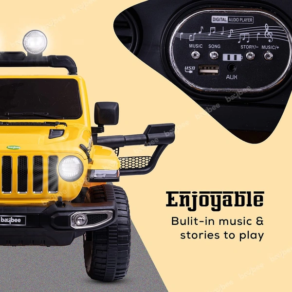 STC Robicun Battery Operated Car Jeep for Kids, Ride on Toy Kids Car with Light, Music| Racing Baby Big Electric Car Jeep | Rechargeable Battery Car for Kids to Drive 2 to 5 Years Boy Girl- 4MOTOR - Yellow