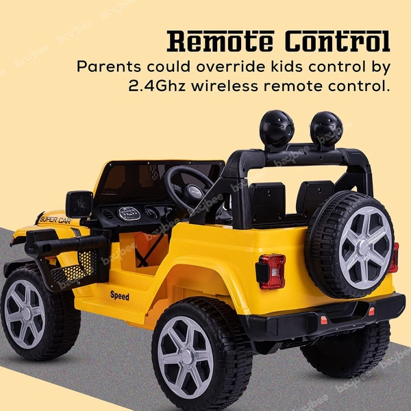 STC Robicun Battery Operated Car Jeep for Kids, Ride on Toy Kids Car with Light, Music| Racing Baby Big Electric Car Jeep | Rechargeable Battery Car for Kids to Drive 2 to 5 Years Boy Girl- 4MOTOR - Yellow