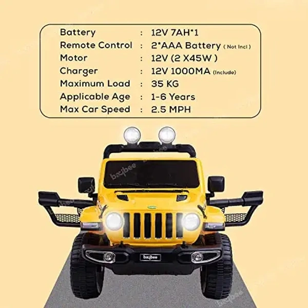 STC Robicun Battery Operated Car Jeep for Kids, Ride on Toy Kids Car with Light, Music| Racing Baby Big Electric Car Jeep | Rechargeable Battery Car for Kids to Drive 2 to 5 Years Boy Girl- 4MOTOR - Yellow