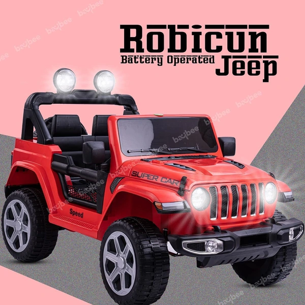 STC Robicun Battery Operated Car Jeep for Kids, Ride on Toy Kids Car with Light, Music| Racing Baby Big Electric Car Jeep | Rechargeable Battery Car for Kids to Drive 2 to 5 Years Boy Girl- 4MOTOR - Red
