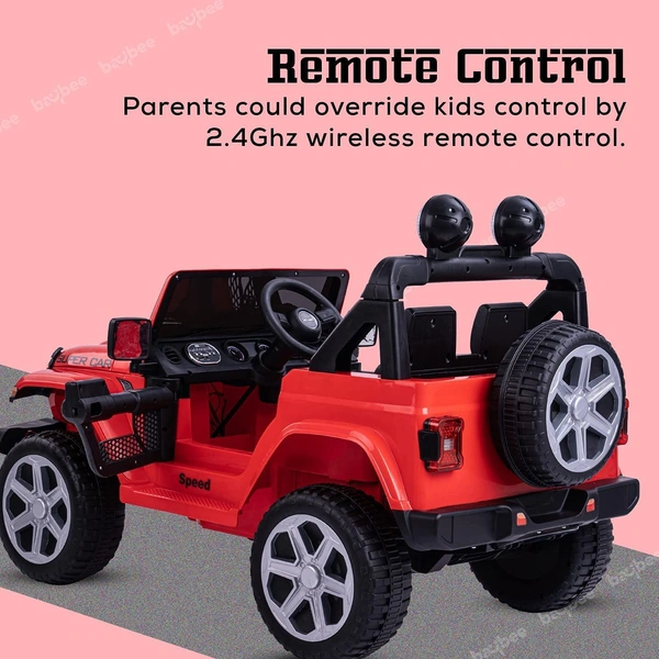 STC Robicun Battery Operated Car Jeep for Kids, Ride on Toy Kids Car with Light, Music| Racing Baby Big Electric Car Jeep | Rechargeable Battery Car for Kids to Drive 2 to 5 Years Boy Girl- 4MOTOR - Red