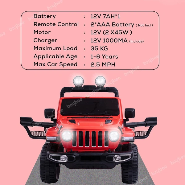 STC Robicun Battery Operated Car Jeep for Kids, Ride on Toy Kids Car with Light, Music| Racing Baby Big Electric Car Jeep | Rechargeable Battery Car for Kids to Drive 2 to 5 Years Boy Girl- 4MOTOR - Red