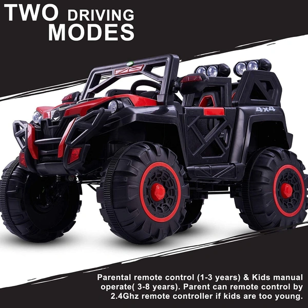 Stc Goods Pro Car to Drive, Rechargeable 12V Battery Operated Ride-On Car for Kids Music Lights with R/C Jeep, Electric-Car, Kids Car, Racing Car for Boys & Girls Age 2-6 Years - Red