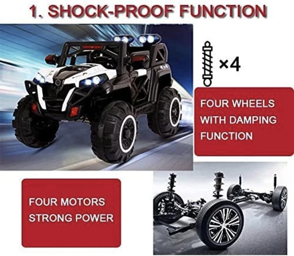 Stc Goods Pro Car to Drive, Rechargeable 12V Battery Operated Ride-On Car for Kids Music Lights with R/C Jeep, Electric-Car, Kids Car, Racing Car for Boys & Girls Age 2-6 Years - White