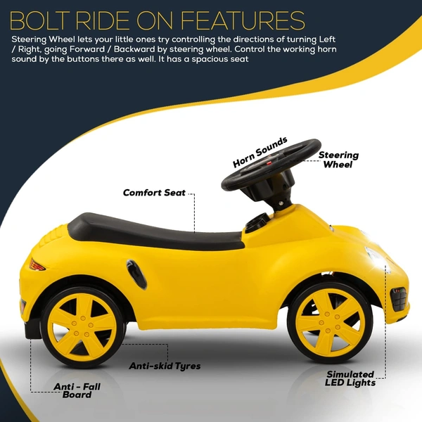 Baybee Bolt Push Ride on Car for Kids, Ride on Push Cars with Music, Light & Comfort Seat | Kids Car Ride on Toys for Kids Toddlers | Push Baby Car for Kids to Drive 1 to 3 Years Boys Girls - YELLOW