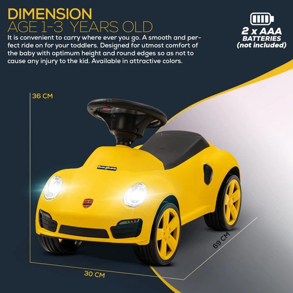 Baybee Bolt Push Ride on Car for Kids, Ride on Push Cars with Music, Light & Comfort Seat | Kids Car Ride on Toys for Kids Toddlers | Push Baby Car for Kids to Drive 1 to 3 Years Boys Girls - YELLOW