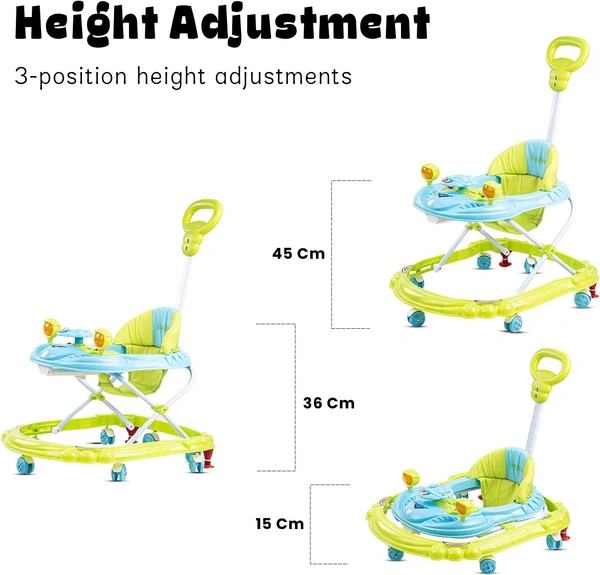 Baybee Nemo Baby Walker for Kids, Foldable Kids Walker with 3 Height Adjustable & Parental Push Handle | Walker for Baby with Music & Light, Activity Walker | Walker Baby 6-18 Months Boy Girl
