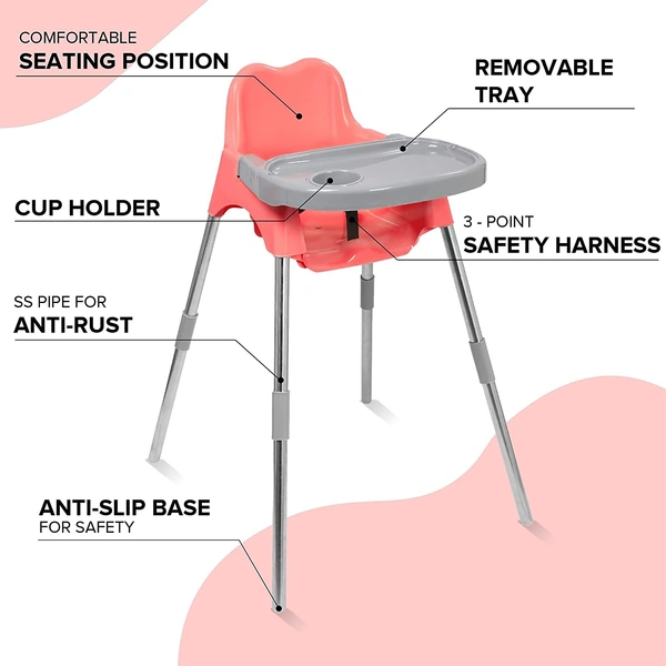 my girafee My Giraffe Luna Baby Dining Chair with Tray, Pink-Grey Colour - pink