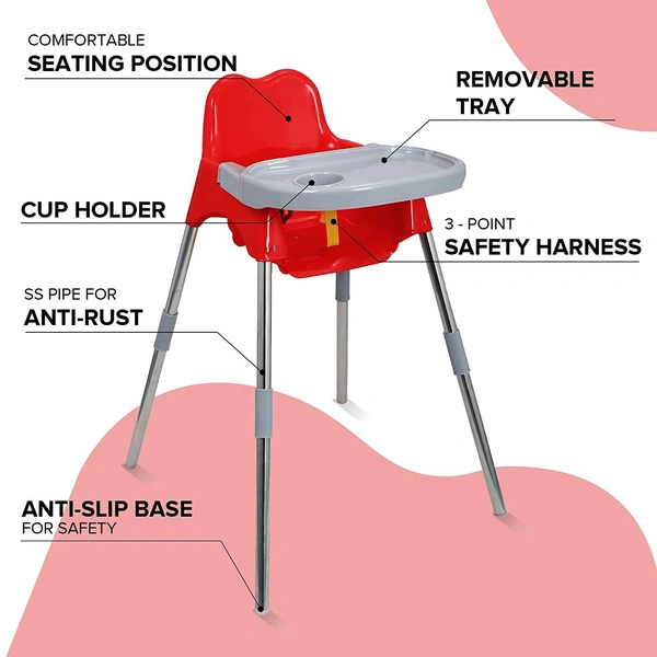 My Giraffe Luna Baby Dining Chair with Tray, Red-Grey Colour - Red