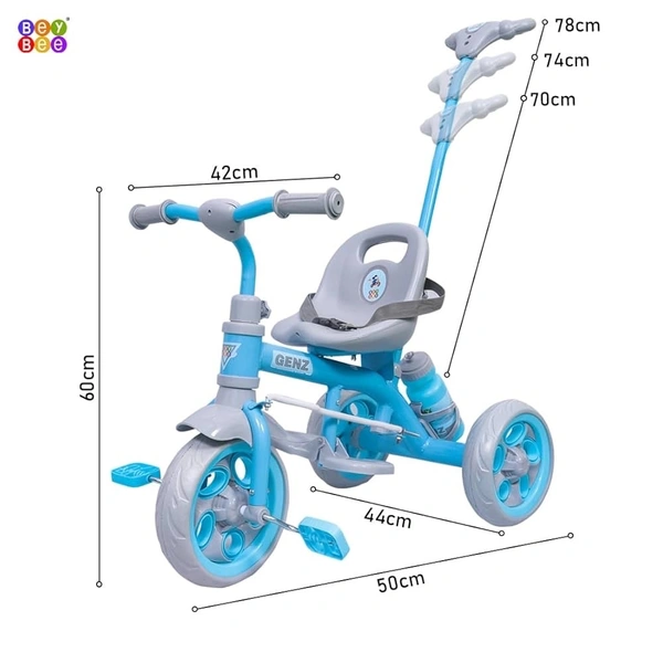 Dash GenZ Secure Baby Tricycle with Seat Belt, Water Bottle, Parent-Push Handle| Kids Tricycle