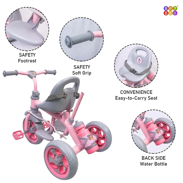Dash GenZ Secure Baby Tricycle with Seat Belt, Water Bottle, Parent-Push Handle| Kids Tricycle