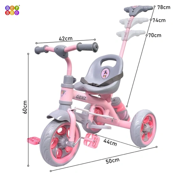 Dash GenZ Secure Baby Tricycle with Seat Belt, Water Bottle, Parent-Push Handle| Kids Tricycle