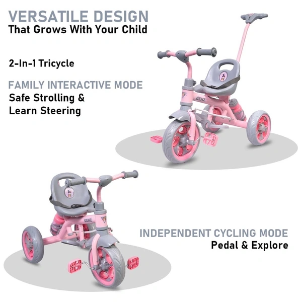 Dash GenZ Secure Baby Tricycle with Seat Belt, Water Bottle, Parent-Push Handle| Kids Tricycle