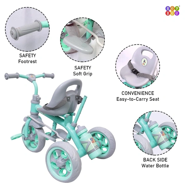 Dash GenZ Secure Baby Tricycle with Seat Belt, Water Bottle, Parent-Push Handle| Kids Tricycle