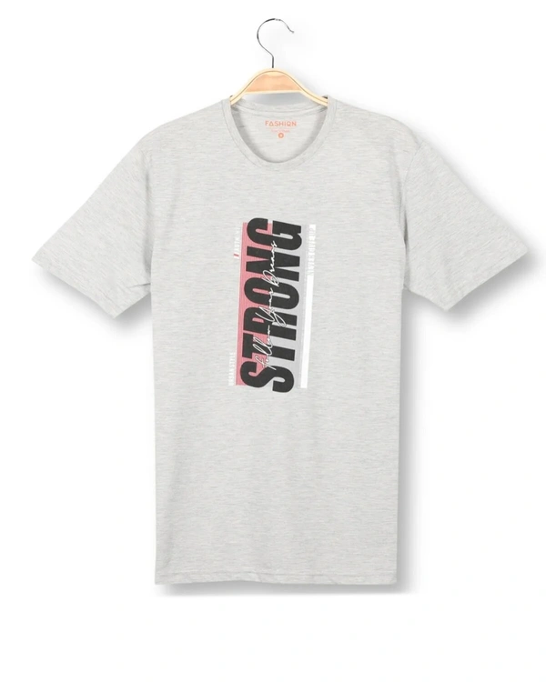 Cotton Rich Round Neck Graphic Print T-Shirt For Mens - STRONG - XL, Grey