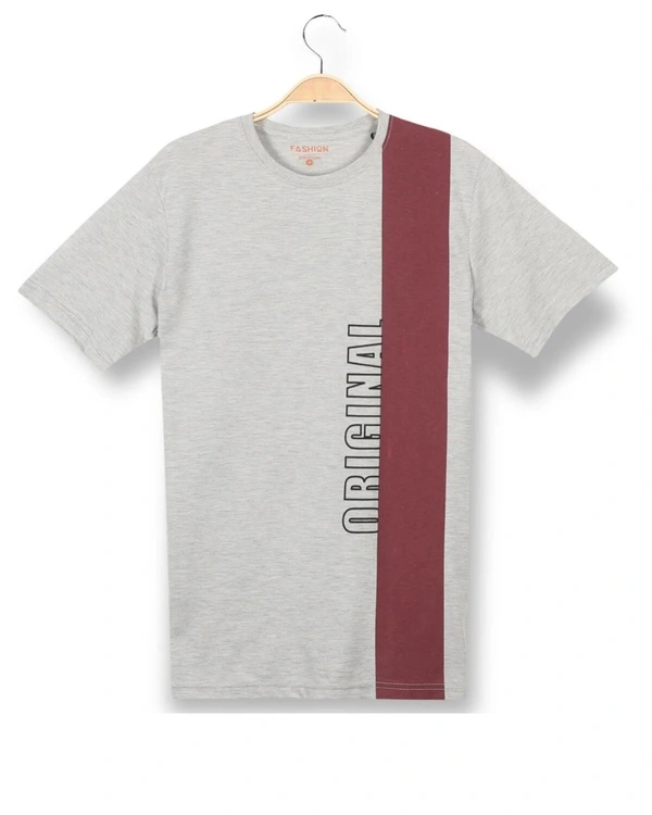 Cotton Rich Round Neck Placement printed T-Shirt Men-ORIGINAL - M, Grey