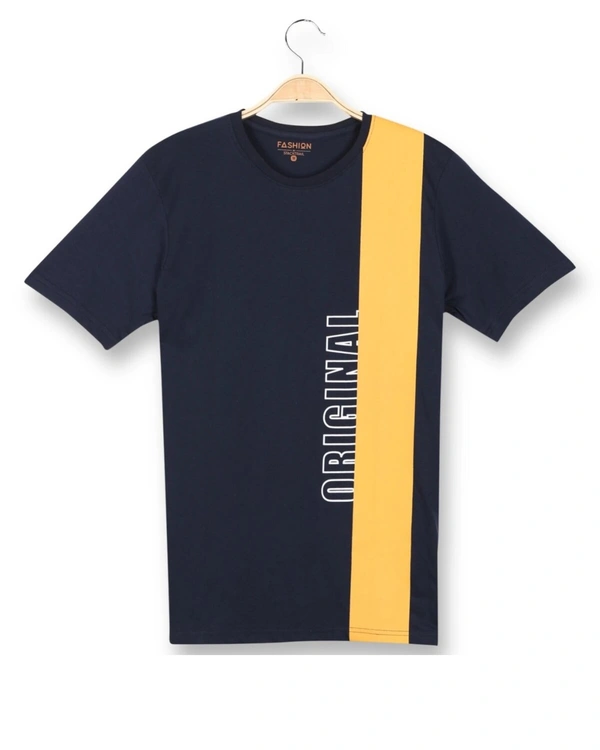 Cotton Rich Round Neck Placement printed T-Shirt Men-ORIGINAL - XL, Navy
