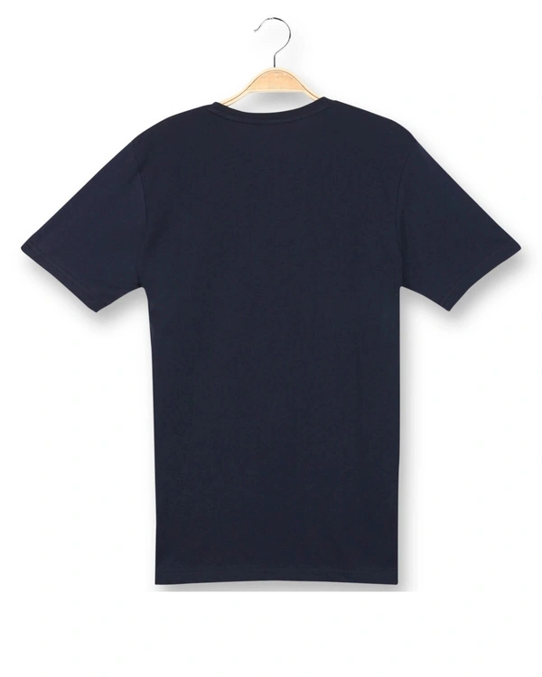 Cotton Rich Round Neck Placement printed T-Shirt Men-ORIGINAL - L, Navy