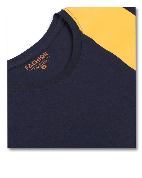 Cotton Rich Round Neck Placement printed T-Shirt Men-ORIGINAL - L, Navy