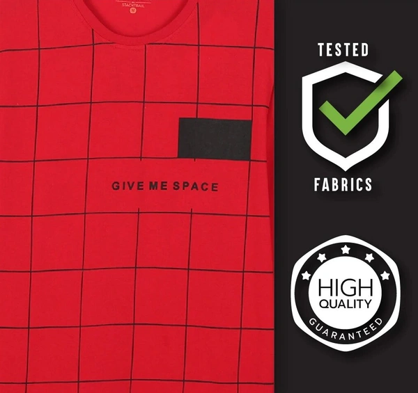 Cotton Rich Round Neck Printed T-shirt Men-Give Me Space - L, Red