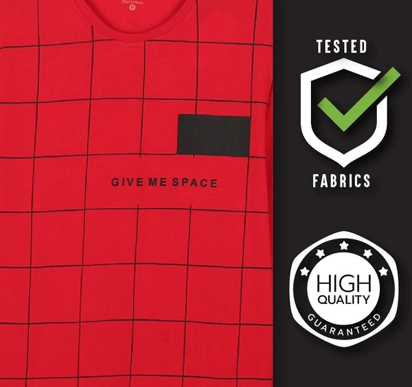 Cotton Rich Round Neck Printed T-shirt Men-Give Me Space - M, Red
