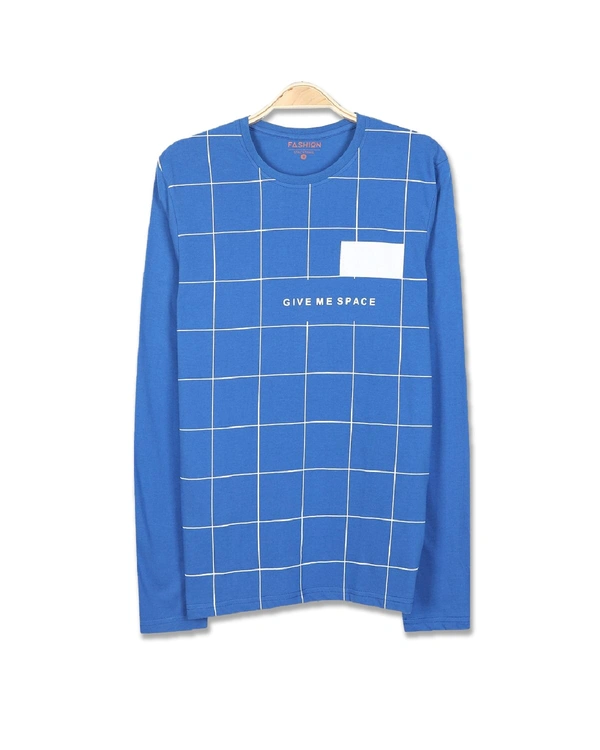 Cotton Rich Round Neck Printed T-shirt Men-Give Me Space - M, Blue