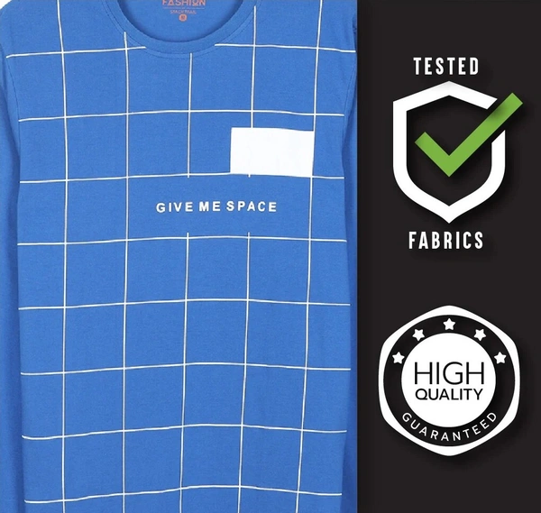 Cotton Rich Round Neck Printed T-shirt Men-Give Me Space - M, Blue